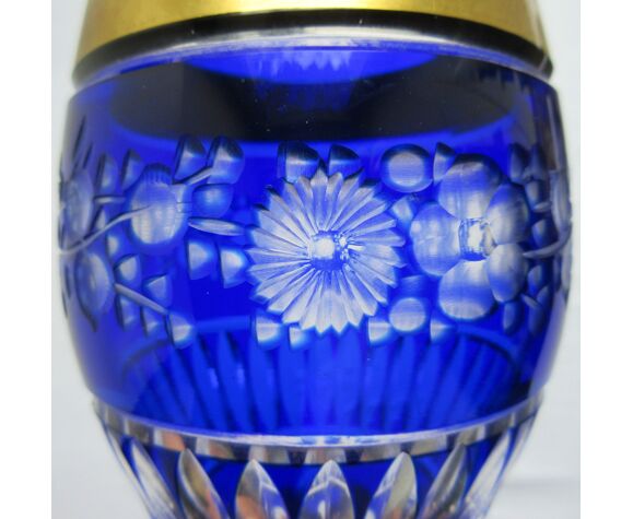 White blue, chiseled, cut overlay crystal vase Saint Louis | Selency