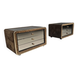 Pair of brass and suede bedside tables by RUF International, 1970.
