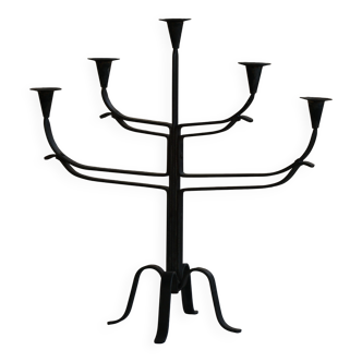 Brutalist Scandinavian candlestick in wrought iron and metal from the mid-20th century.