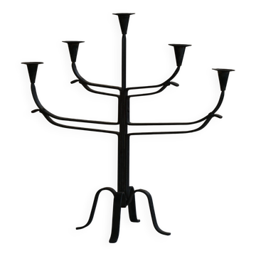 Brutalist Scandinavian candlestick in wrought iron and metal from the mid-20th century.