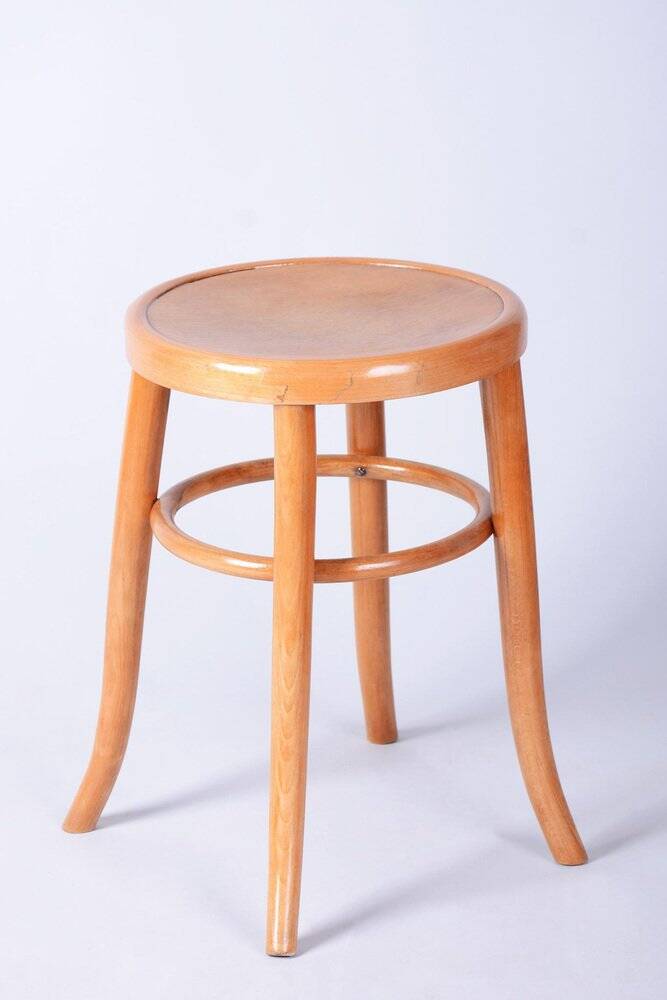 Mid-Century Stool in Sold Beech and Plywood, Czech, 1950s