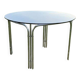 Table basse ronde mid-century chrome et plateau verre argenté années 1960
