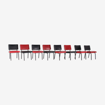 8 red and black modernist chairs
