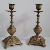 Duo worked brass candle holders