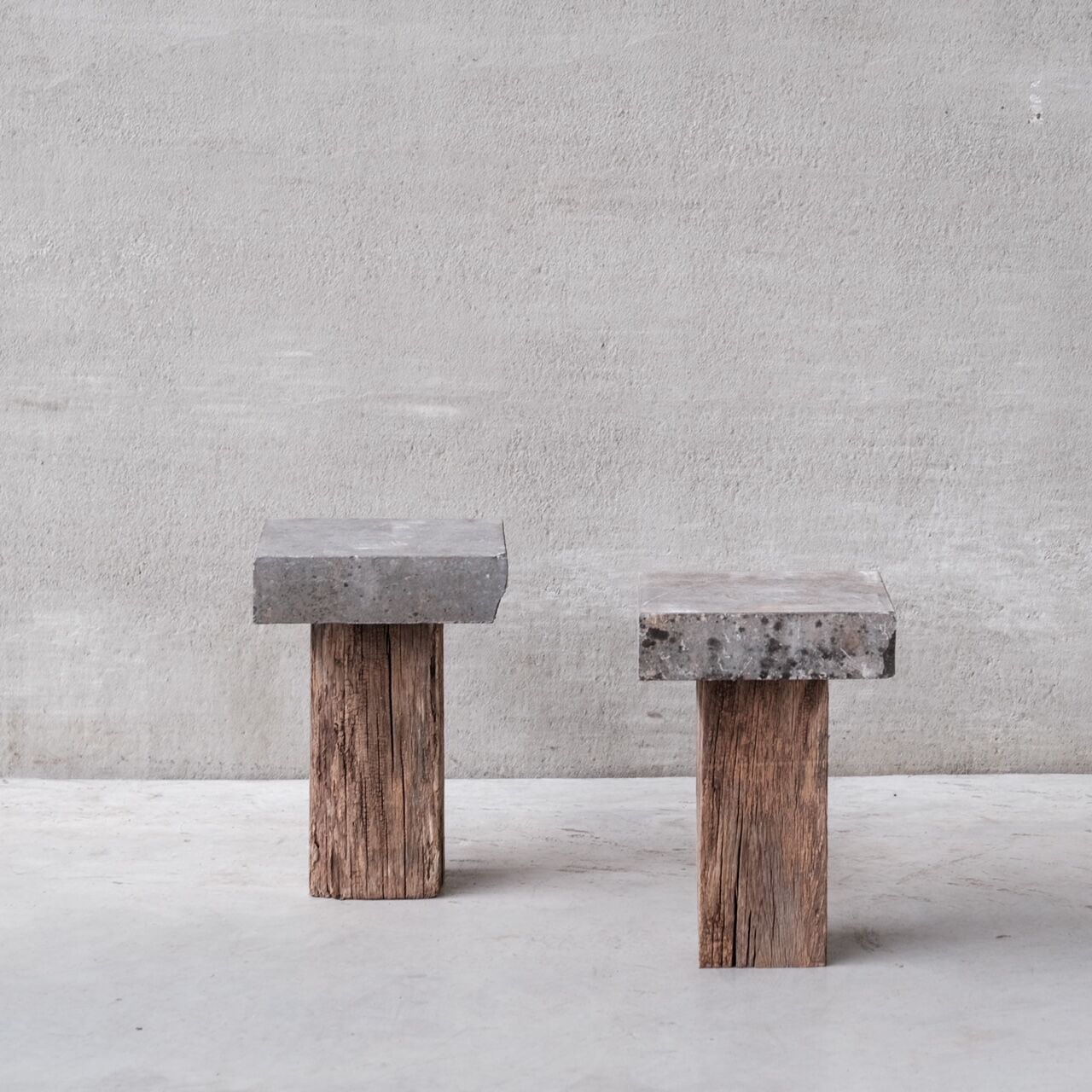 Pair of wooden and stone pedestals or side tables (no.3)