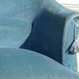 Fauteuil crapaud en velours bleu