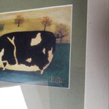 Black and white pig painting disgruntled signed E. B.