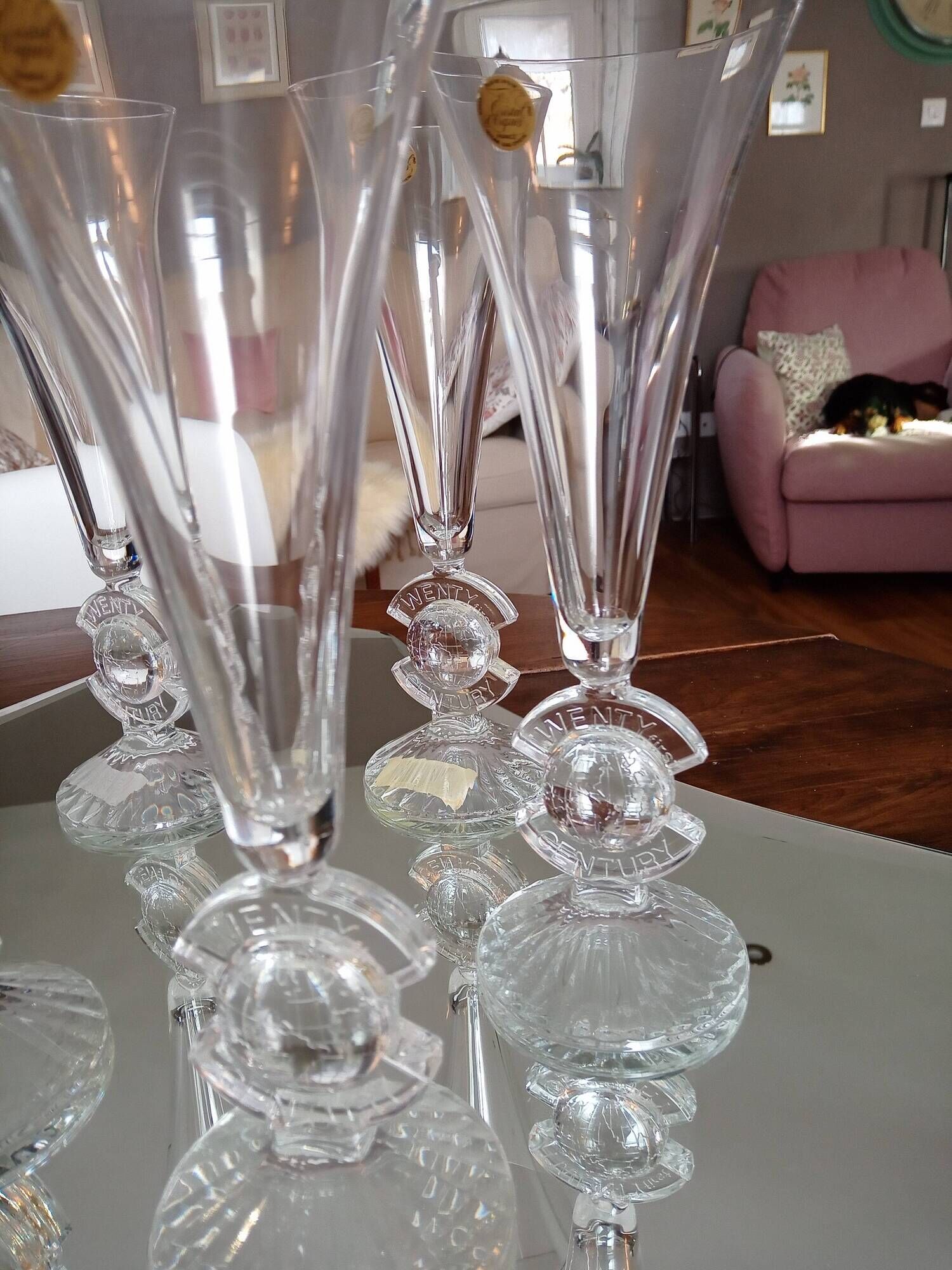 Lot of 6 crystal champagne flutes from Arques model Twenty first Century (21st century)