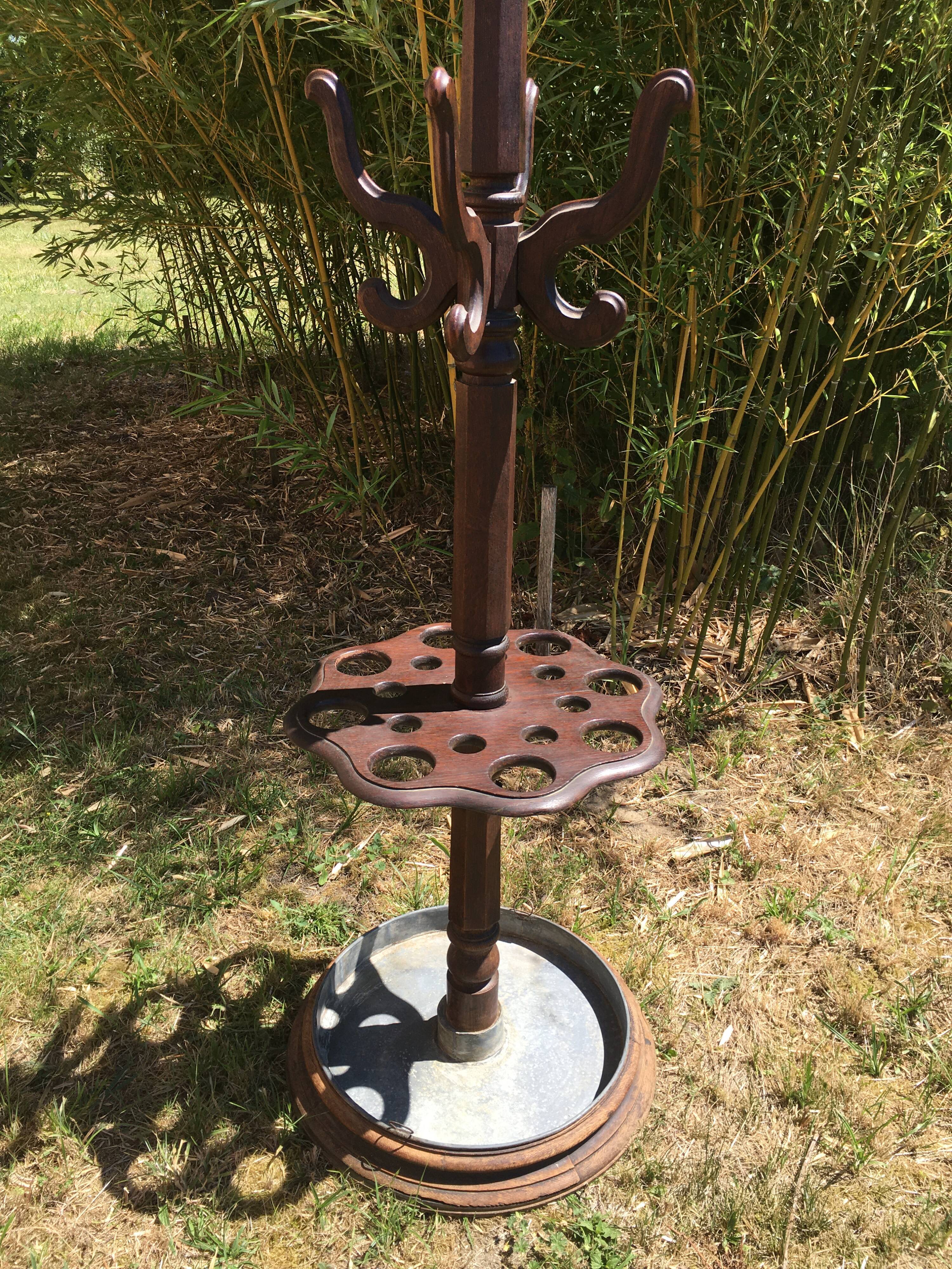 Coat rack on oak and zinc stand