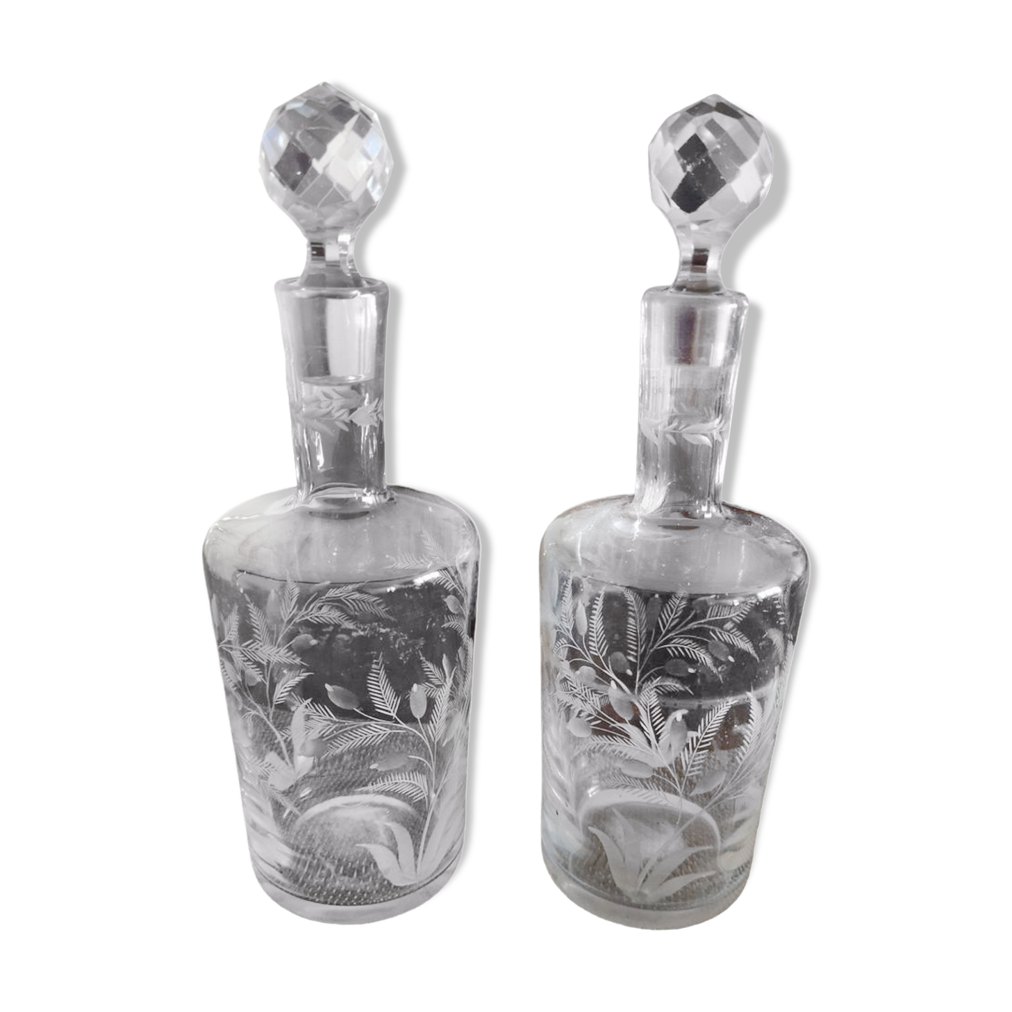 Duo of crystal perfume bottles late 19th early 20th century
