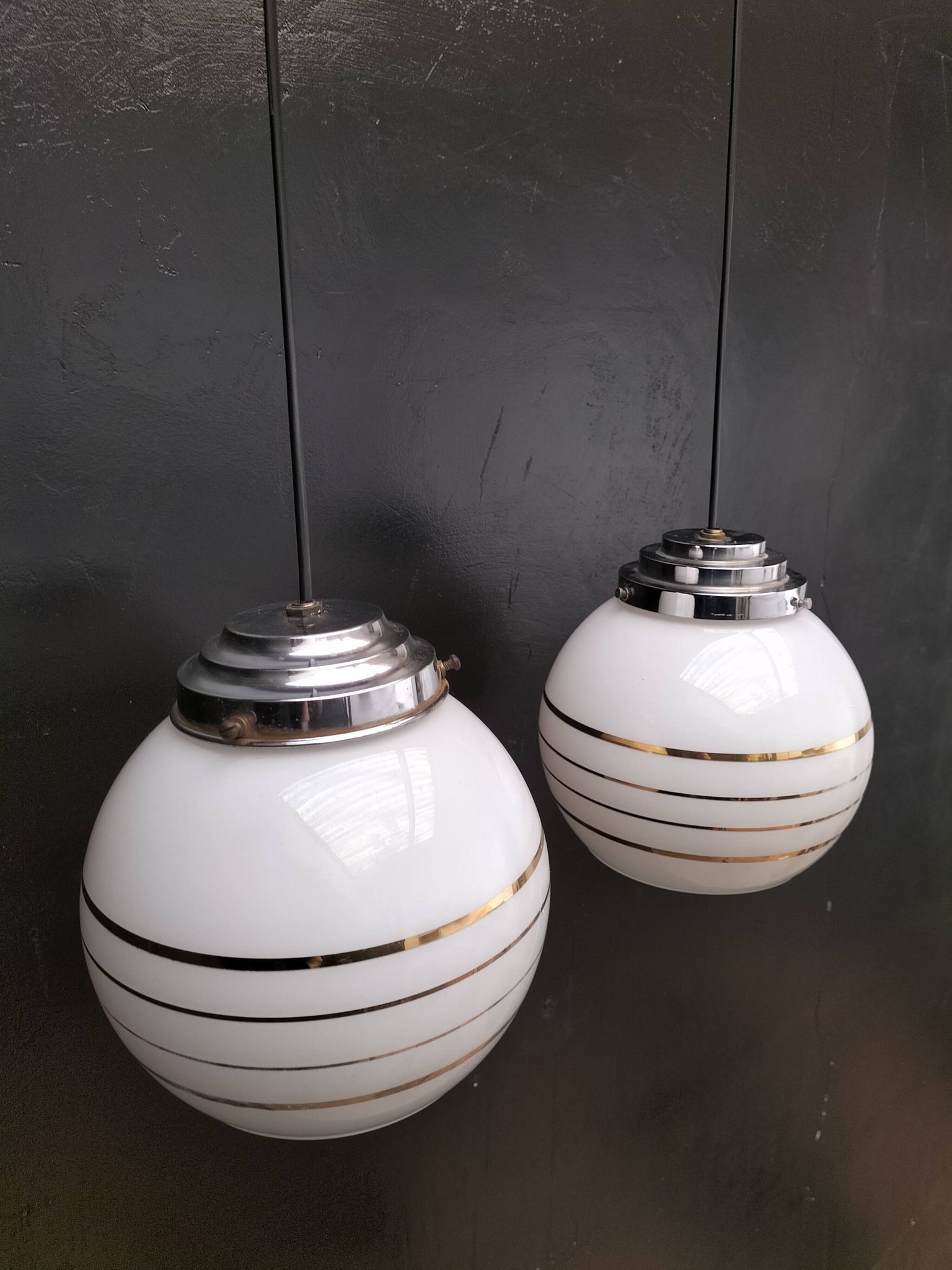 Pair of opaline pendant lights