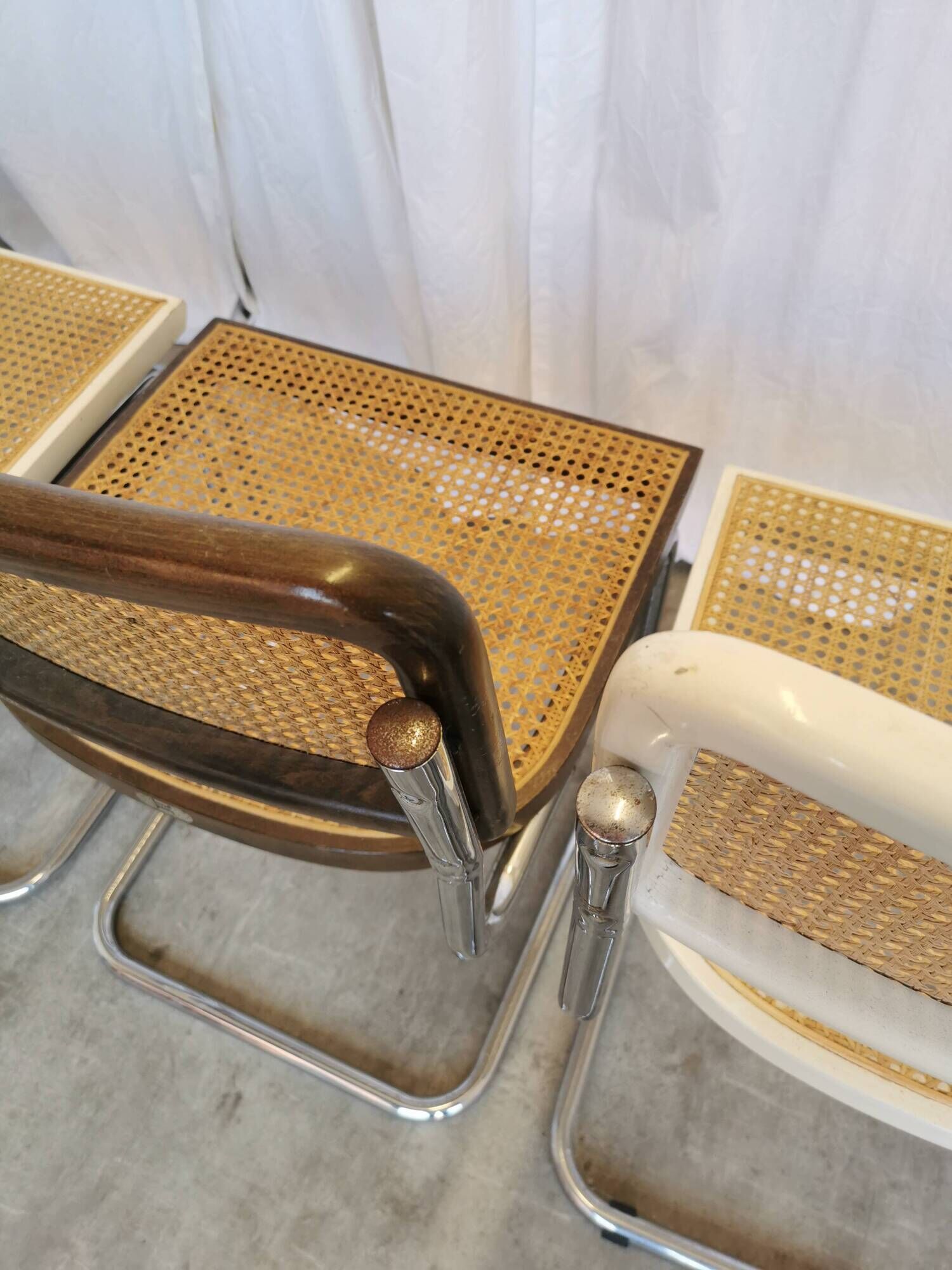 Set of 4 vintage cesca dining chairs / 2 brown 2 white / cane seat mid-century