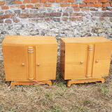 2 anciens tables de chevet en bois blond