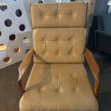 Scandinavian Style Sofa + Three Armchairs Set in Light Wood and Leather