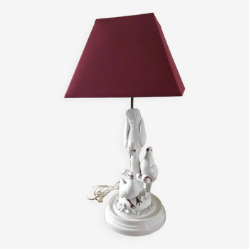 Triple dove lamp in white ceramic