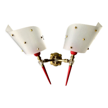 Double torch wall lamp red and gold rockabilly 1950