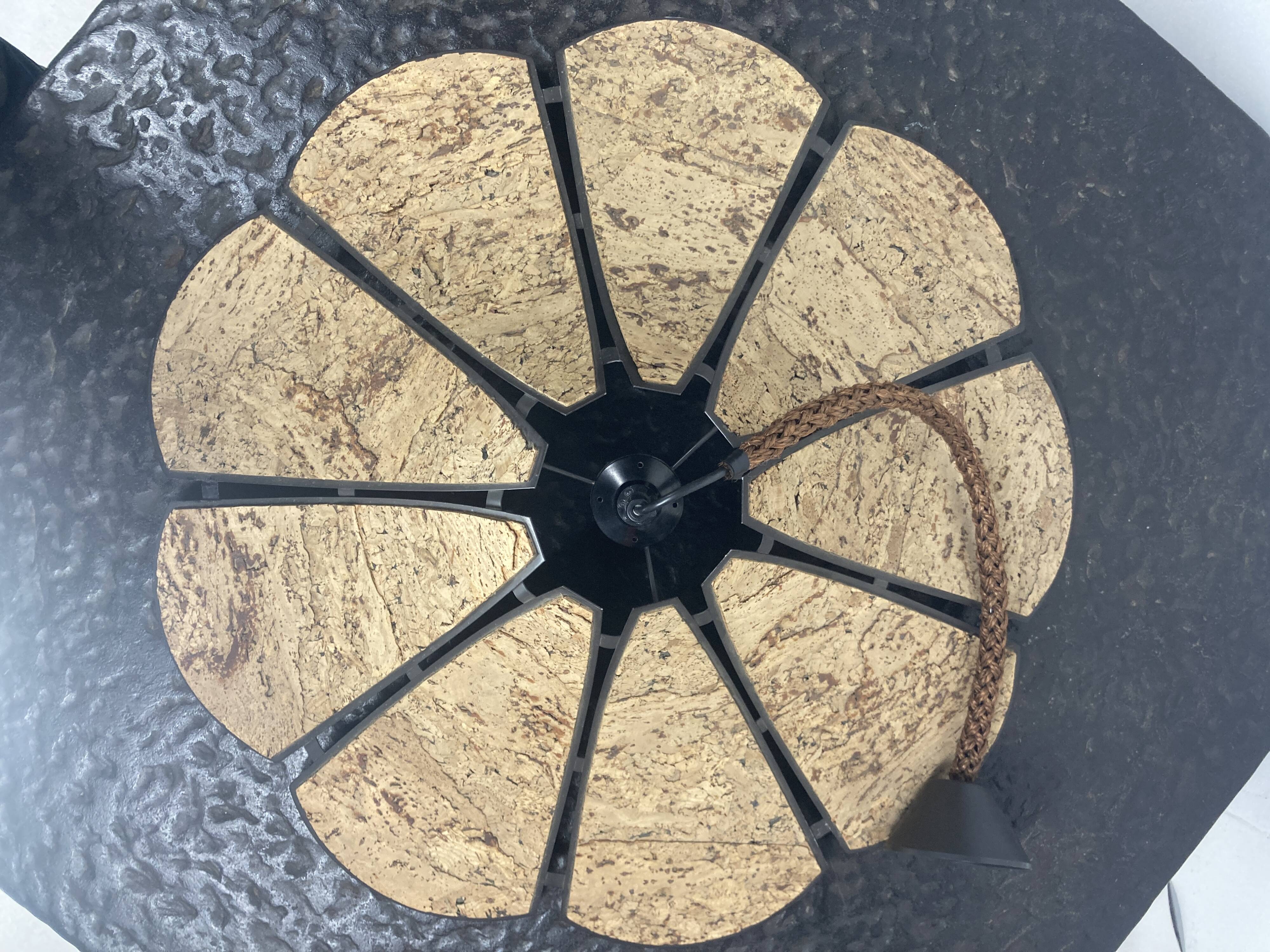 XL clover cork hanging pendant lamp, Germany 1970s