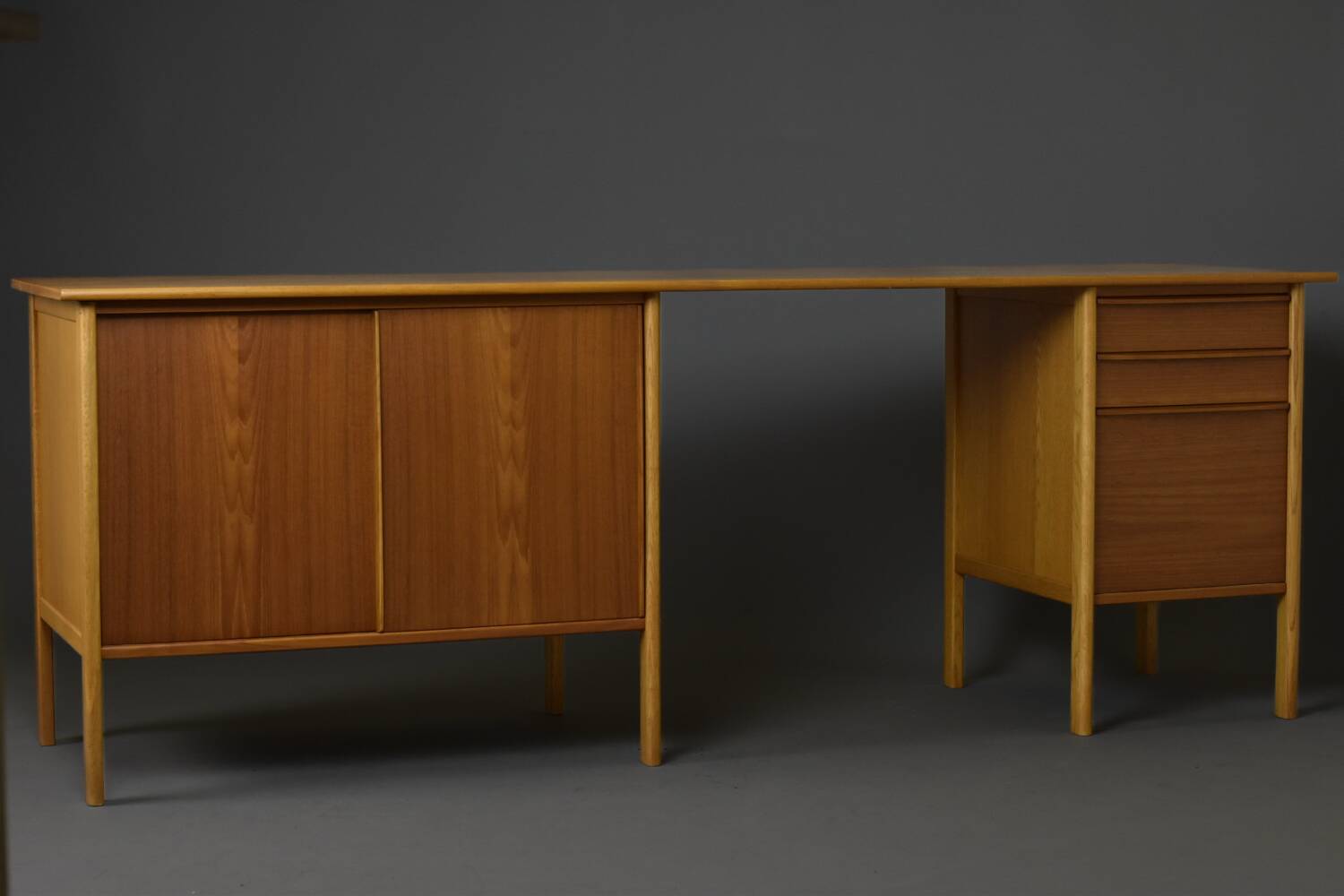 Scandinavian teak & oak desk-sideboard 1950s/60s