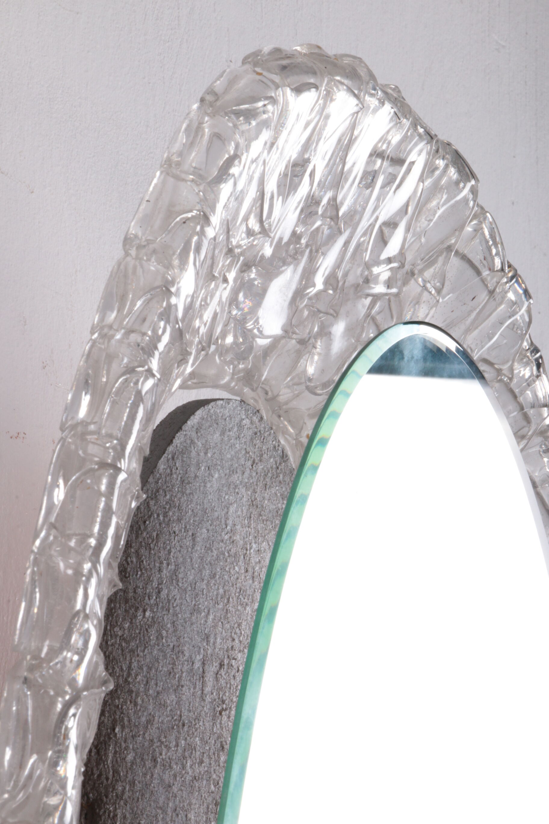 Large Oval Plexiglas mirror with lighting, 1960 Germany.