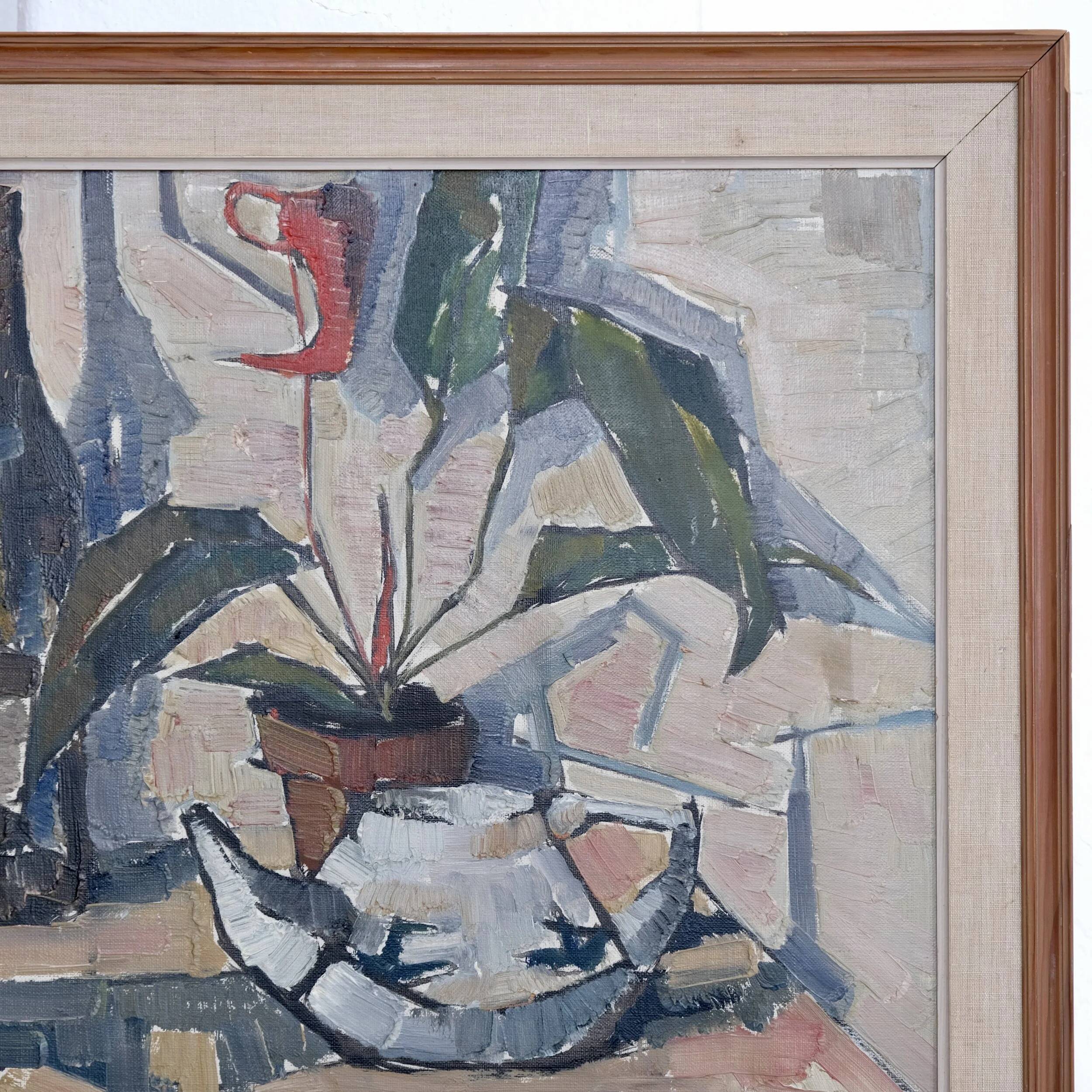 Sven-Olof Hamlet nature morte peinture à l'huile avec plante | 1959