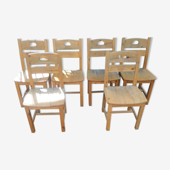 6 chaises pin chalet montagne seventies vintage