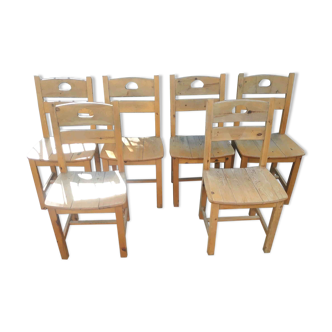 6 chaises pin chalet montagne seventies vintage