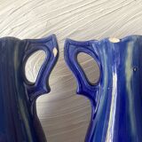 Pair of Art Deco vases in faience from Vierzon, Louis Gueule, cobalt blue.