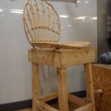 Wooden and rattan bar stool