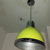 Space art green cone pendant light with chrome surround from the 80s