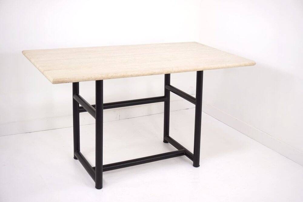 Metal and travertine work table, 1980s