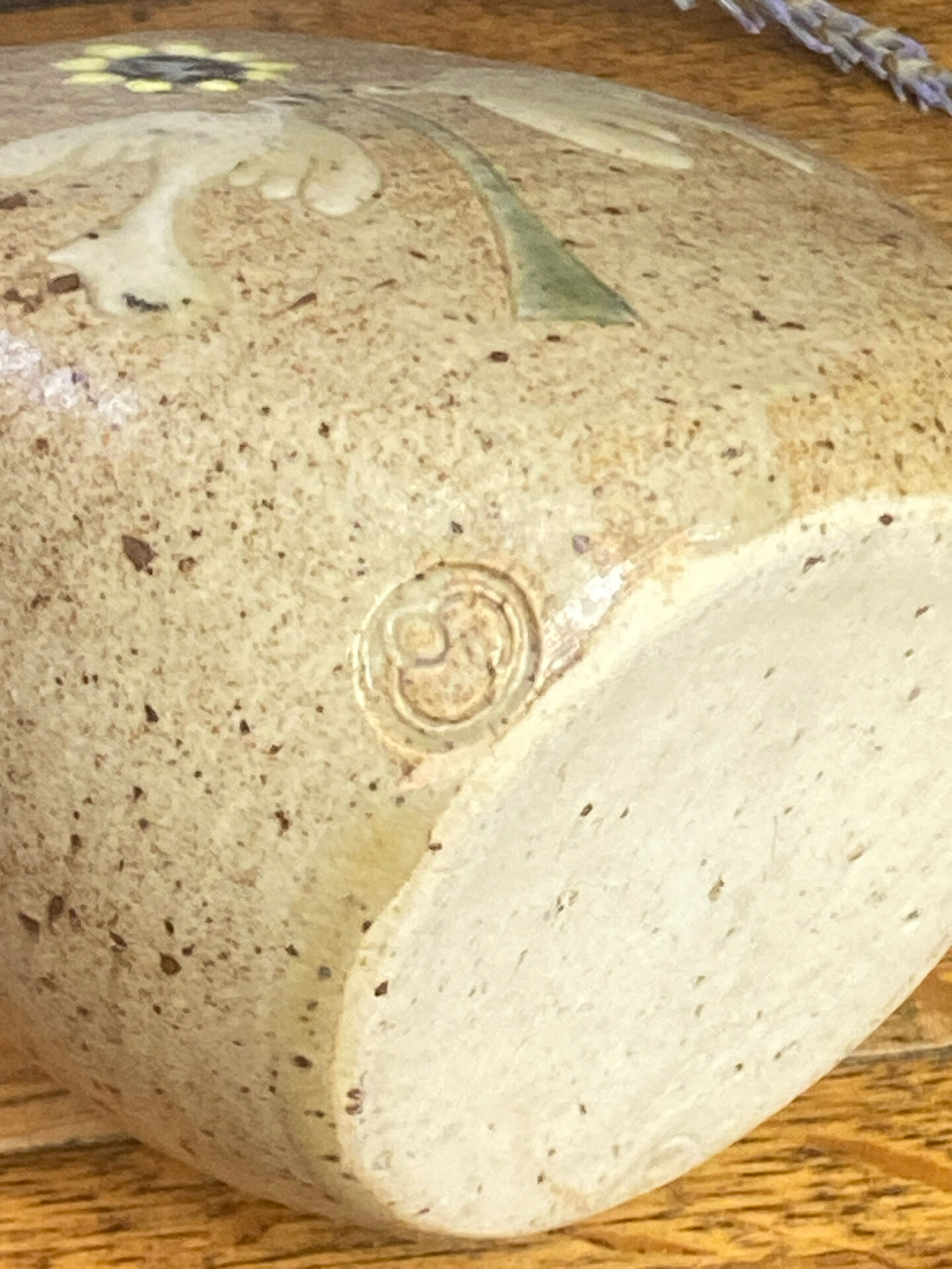 Glazed and decorated stoneware flower holder