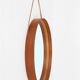 Rare round "#103" wall mirror / teak, leather, brass / by Glas Mäster, Markaryd, Sweden / 1960s / 1970s / Mid-Century Modern Design