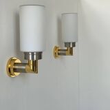 Pair of vintage sconces, opaline brass and steel, Germany 1970