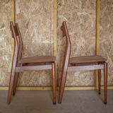 Pair of Scandinavian wood chairs, fabric seat, 60's