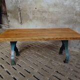 Industrial dining table oak on cast iron legs