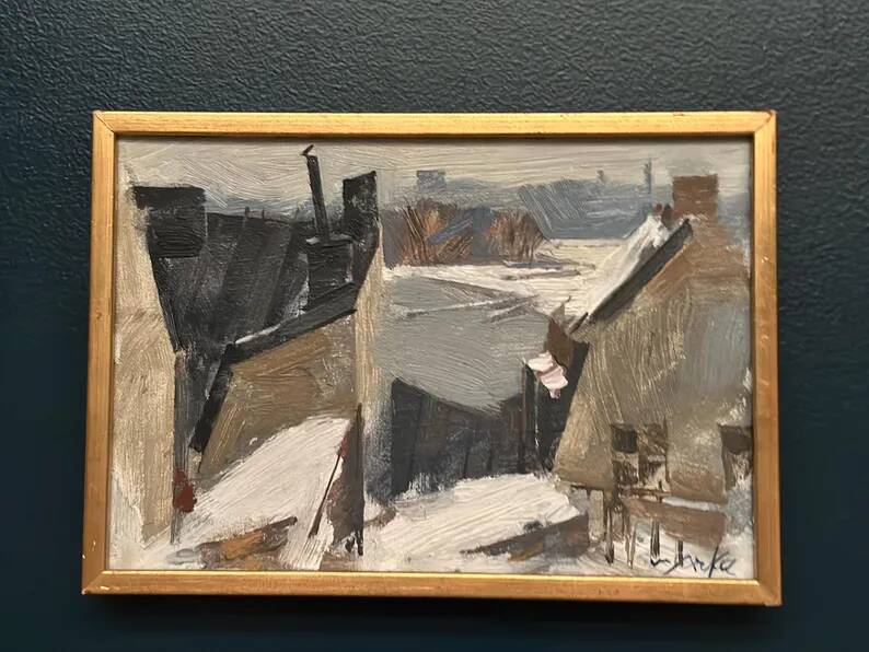 Original Dutch Oil on Canvas – “Rooftops” by Adrian van Arkel (1924–2006)