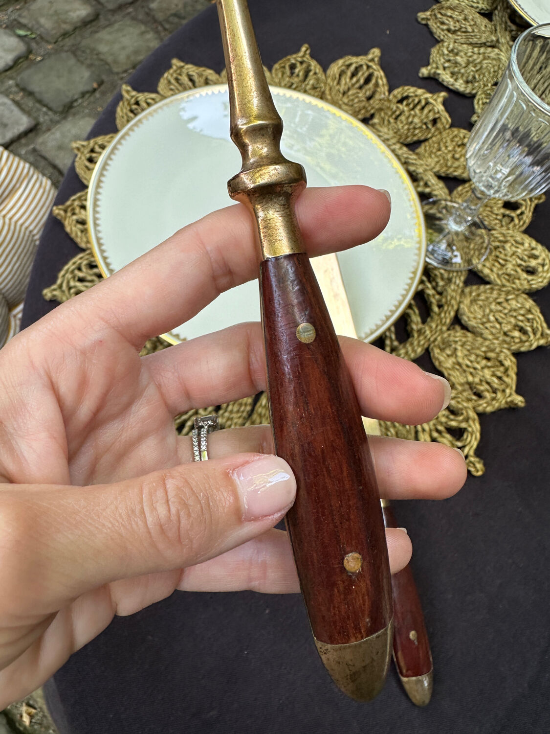 Wood and brass serving utensils