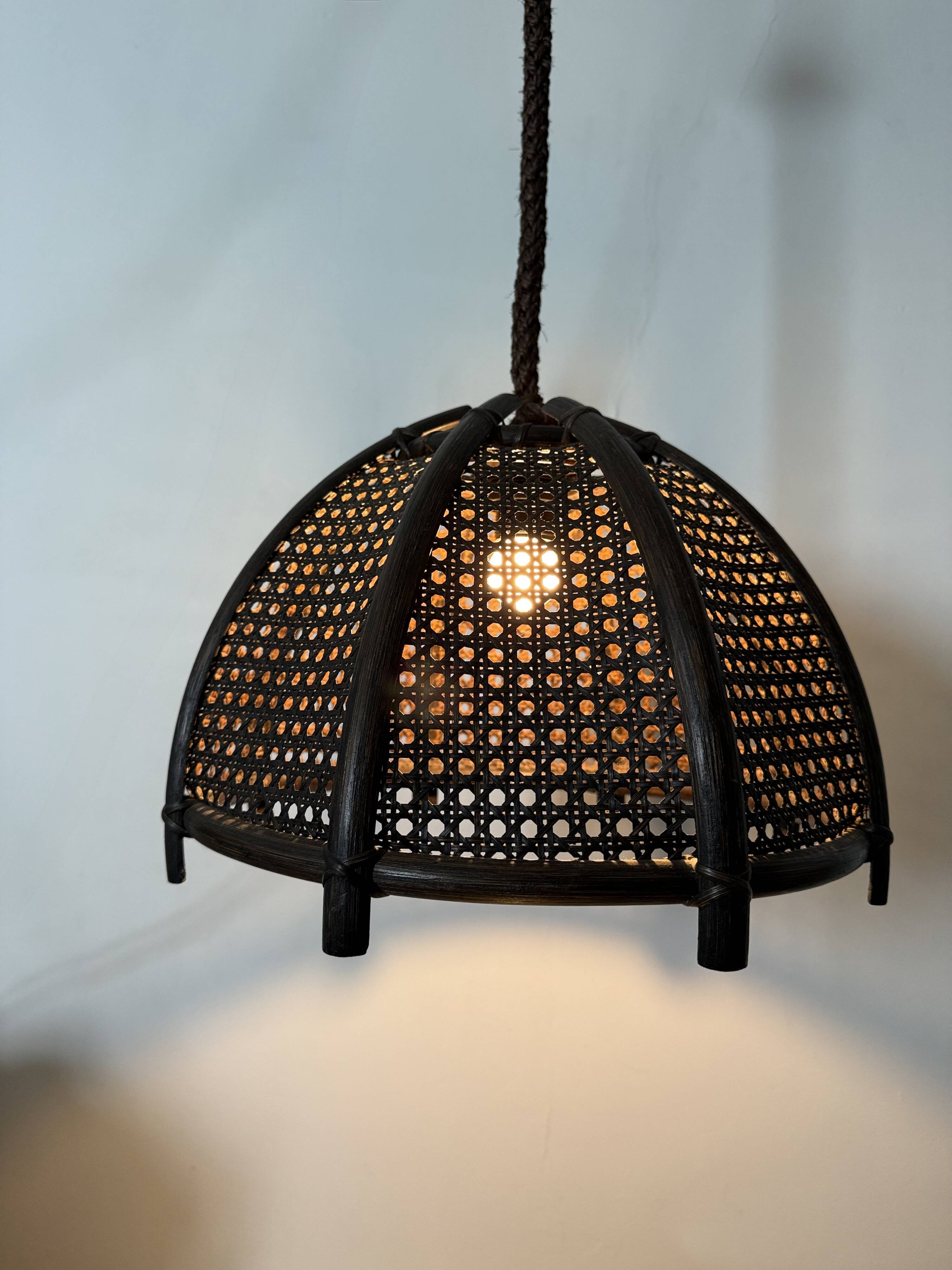 Vintage rattan and webbing hanging lamp 1970s retro