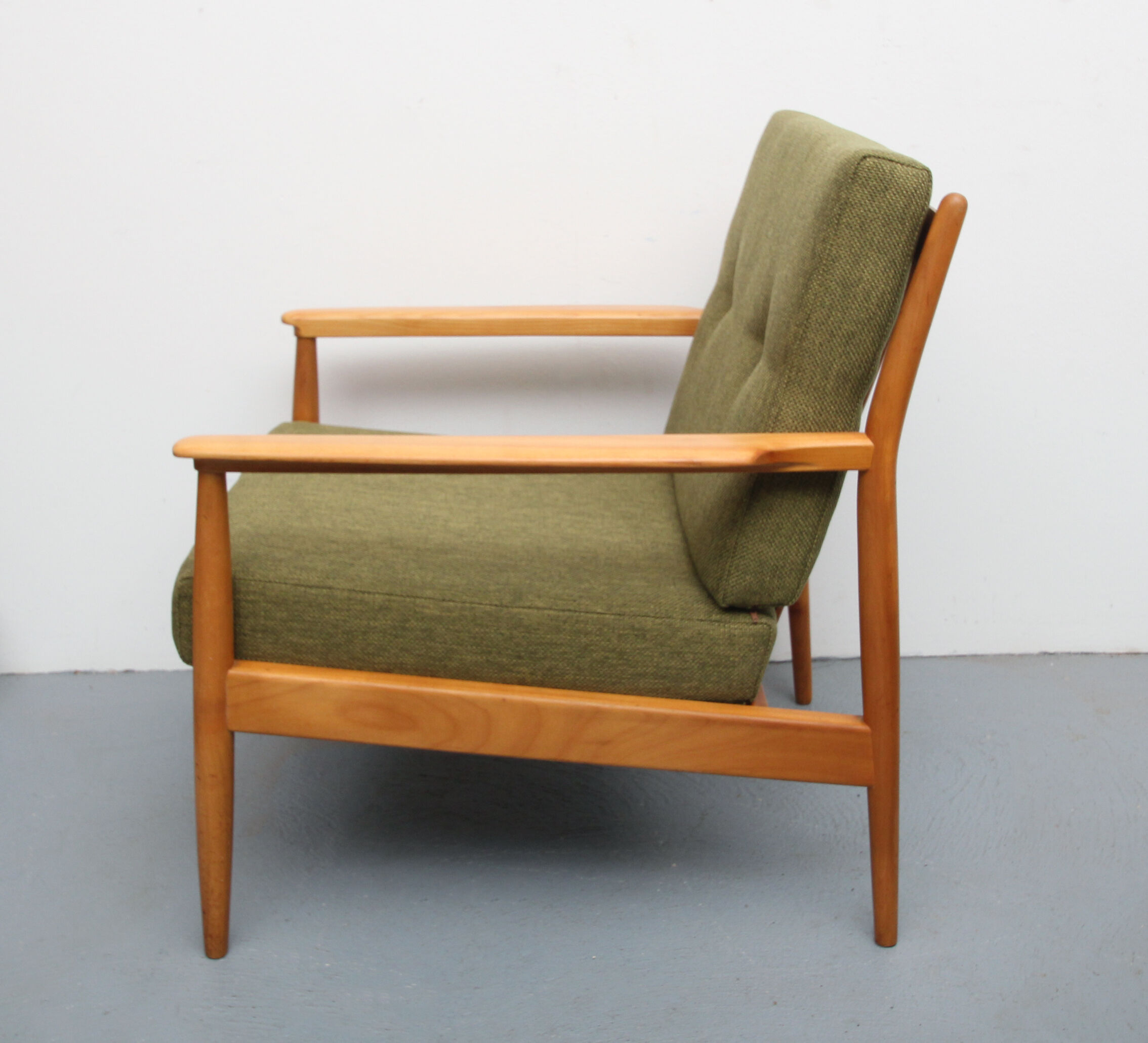 1960s armchair in cherrywood, new cushions in green