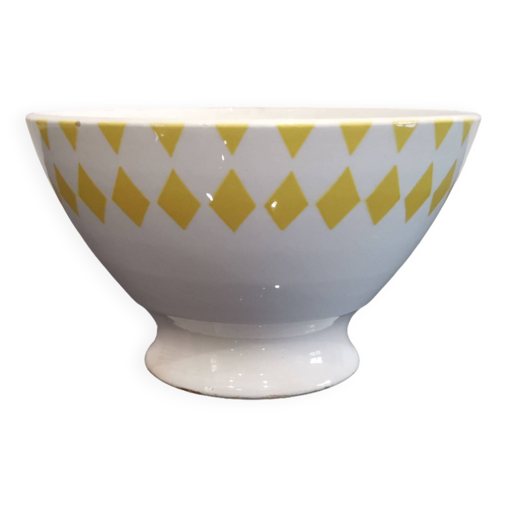 Old Badonviller earthenware bowl with yellow diamonds