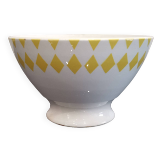 Old Badonviller earthenware bowl with yellow diamonds