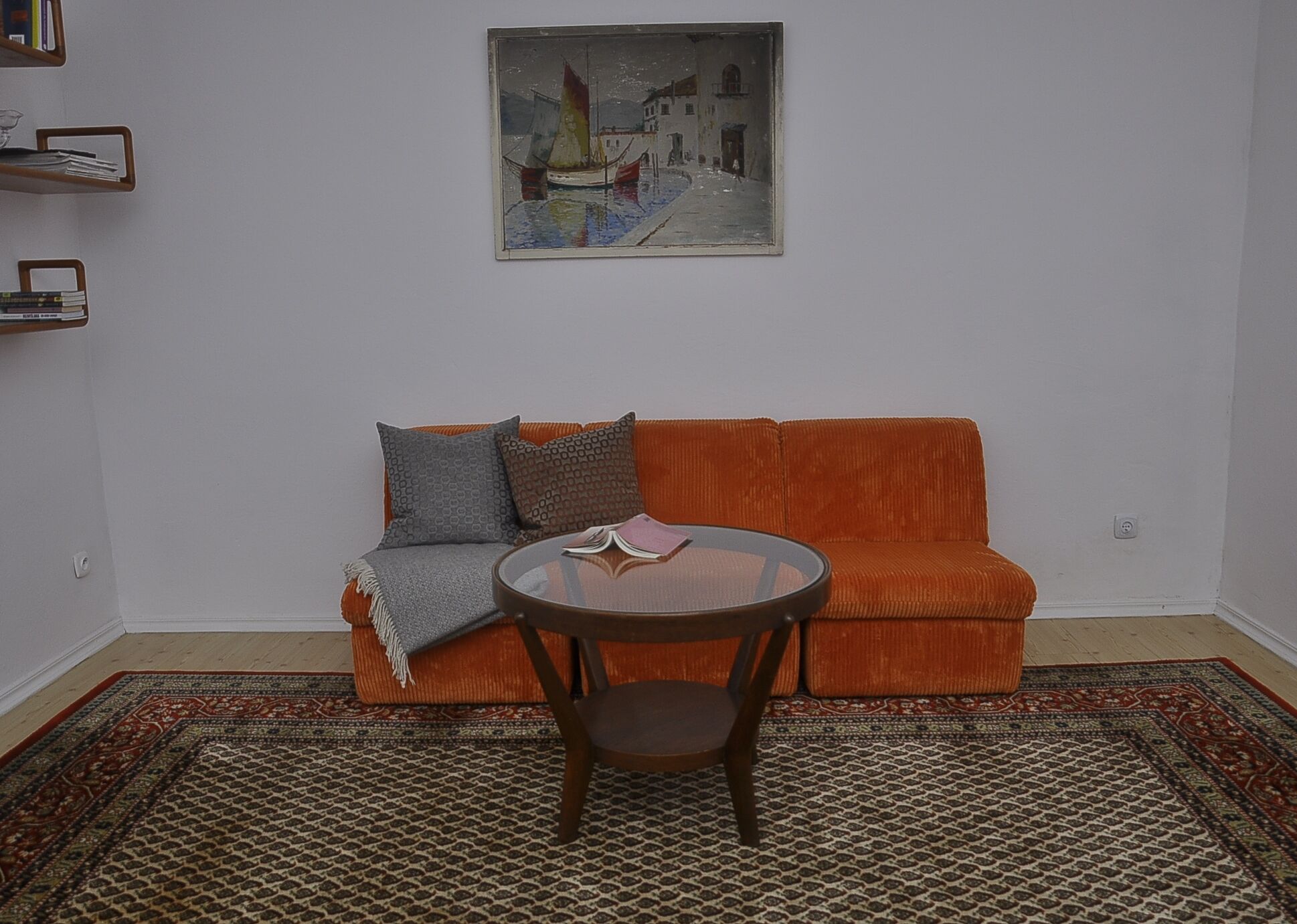 Orange corduroy Modular sofa from the 70's, 3 pieces