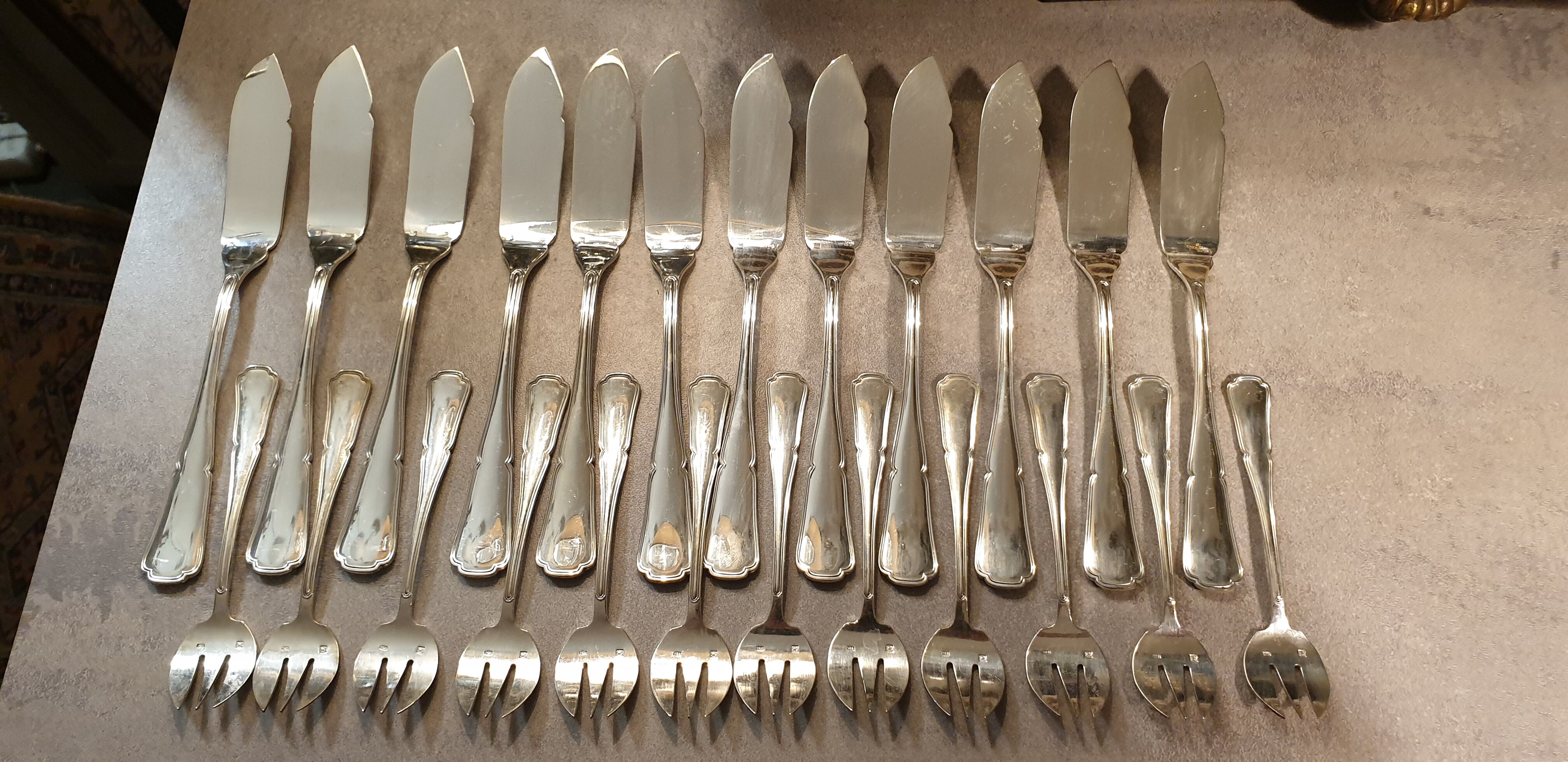 Silver metal fish service