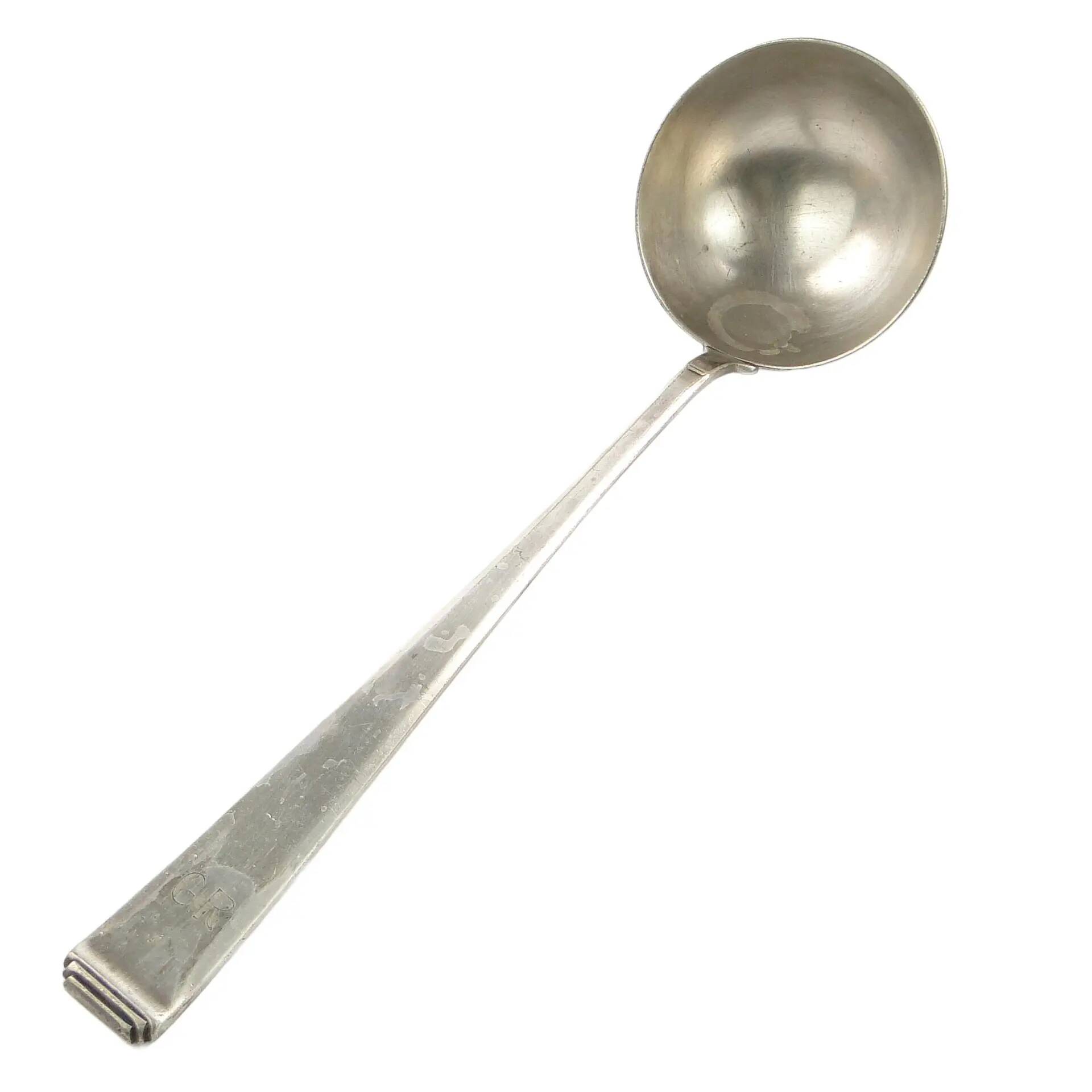 Art Nouveau soup ladle, silver-plated alpaca, Bracia Henneberg, Poland, 1930s