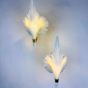 Pair of Italian "Calla Lily" leaf-shaped wall sconces, Murano glass & gilt brass, circa 1970s