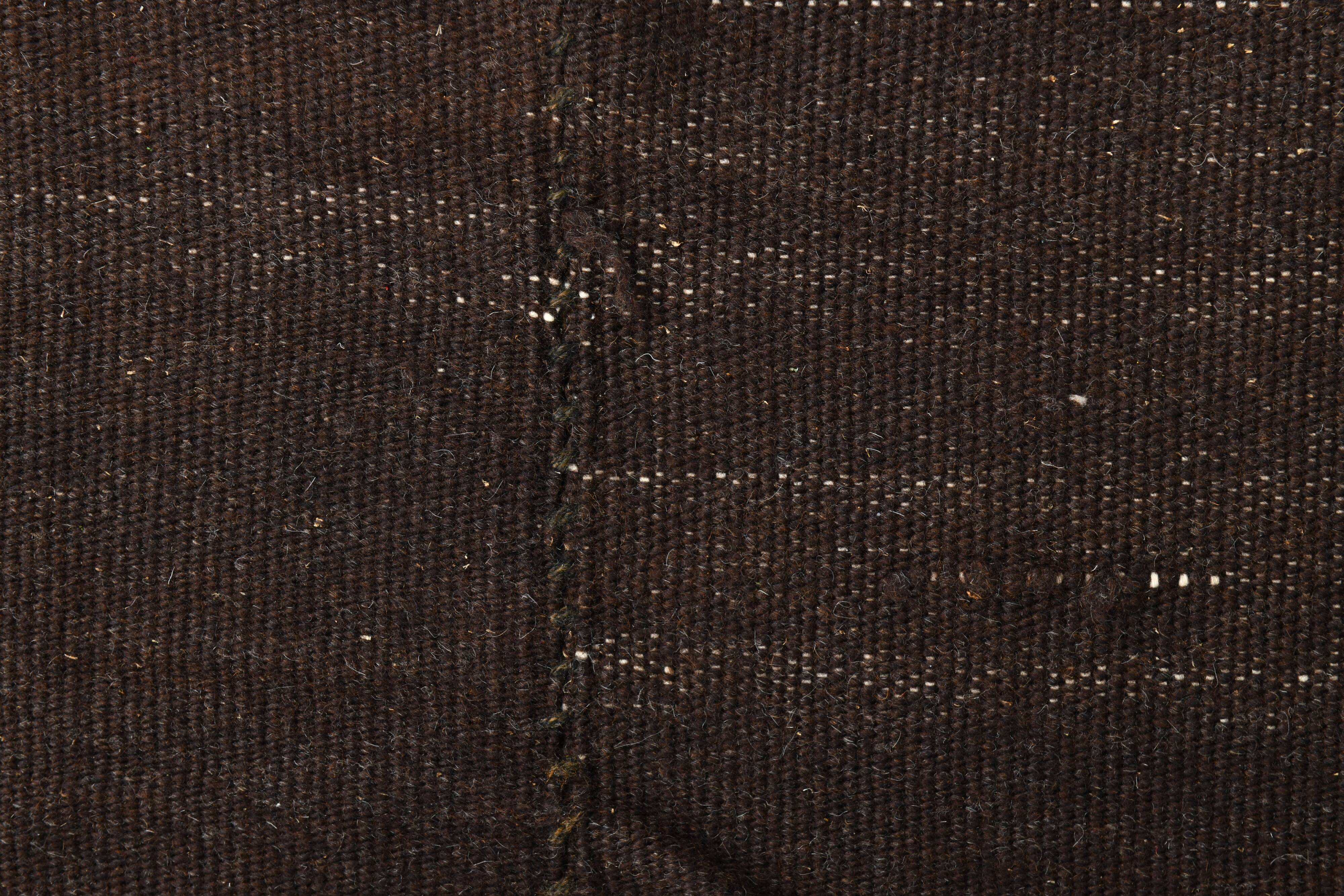 Turkish Dark Brown Modern Vintage Kilim Rug, 320x367Cm
