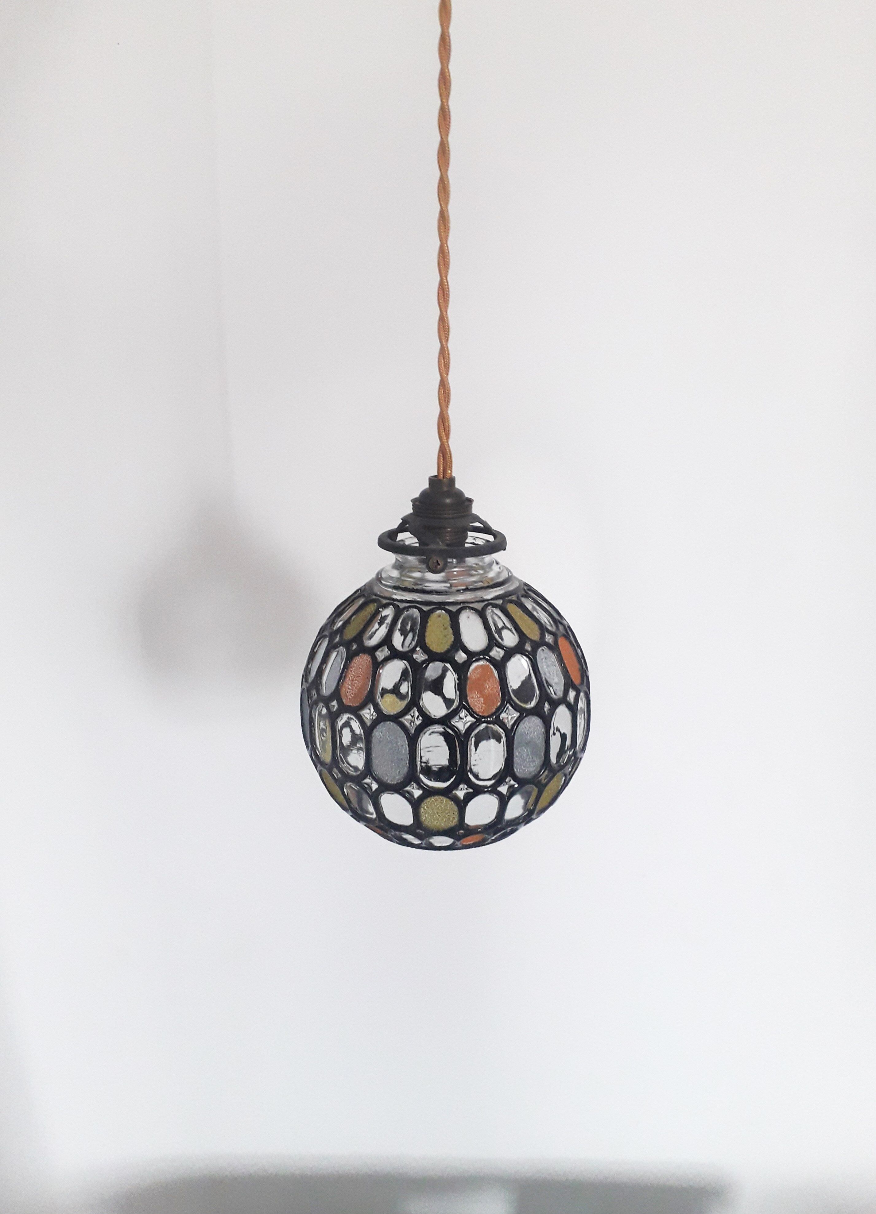 Old art deco pendant lamp - Partitioned and colored glass globe - 1930