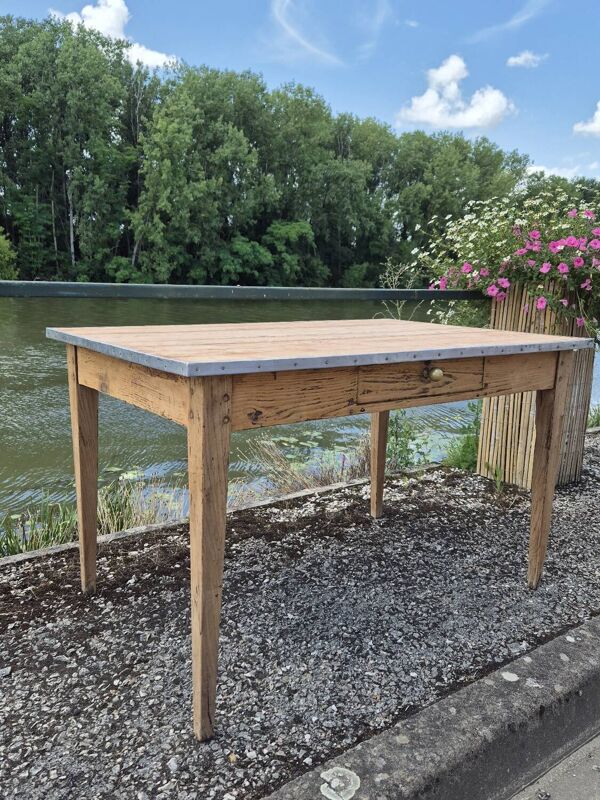 Table de ferme rustique ancienne un tiroir -1m20