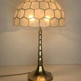 Large Hollywood regency midcentury Capiz and brass table lamp, 1960s