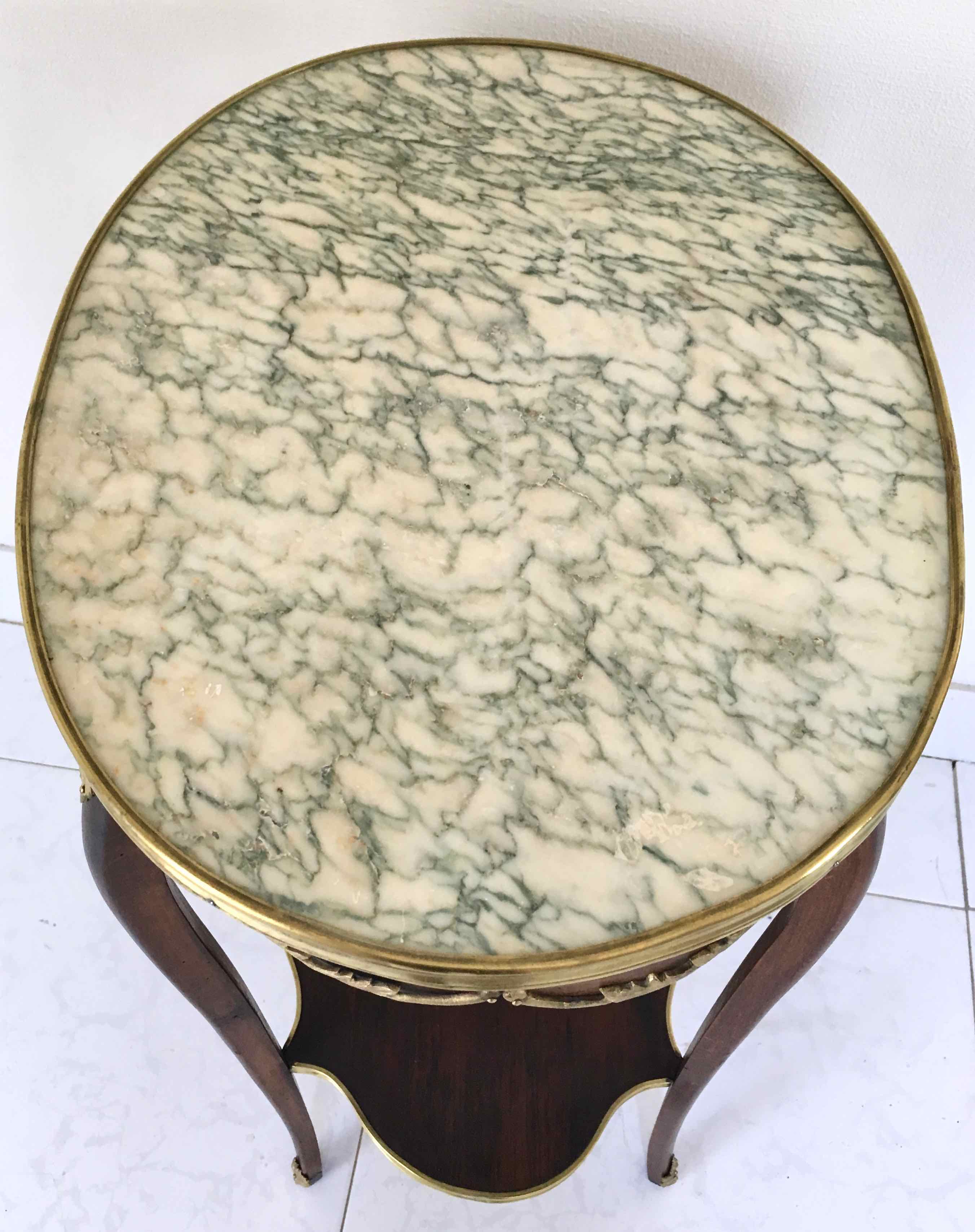 Pedestal table Louis XVI style wood marble brass